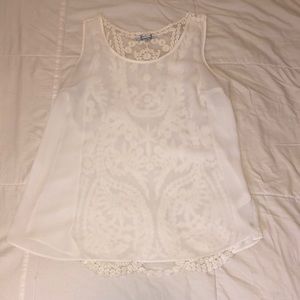 Sheer white tank with lace back